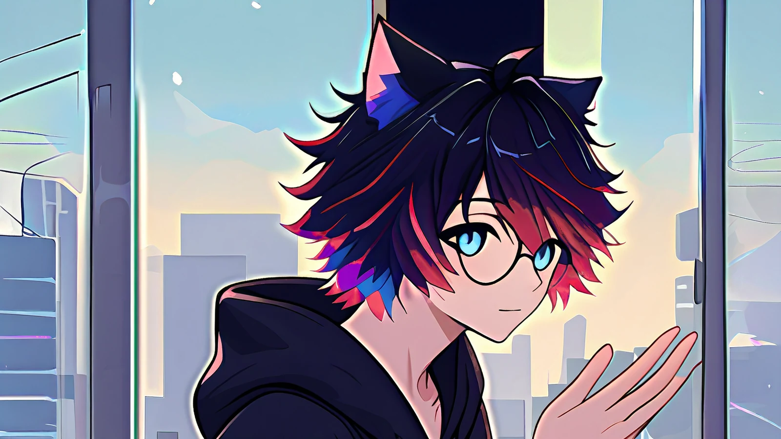 Softly lit OC at a window table, offering an open hand beside a clipboard with a blank, unsigned page.