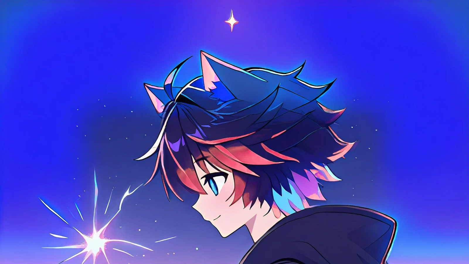 Dreamy shoujo OC with a shy blush cupping a small glowing heart-shaped spark of electricity in both hands.